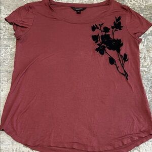 Simply Vera Women’s Short Sleeve Top - Burgundy with Embroidered Black Floral